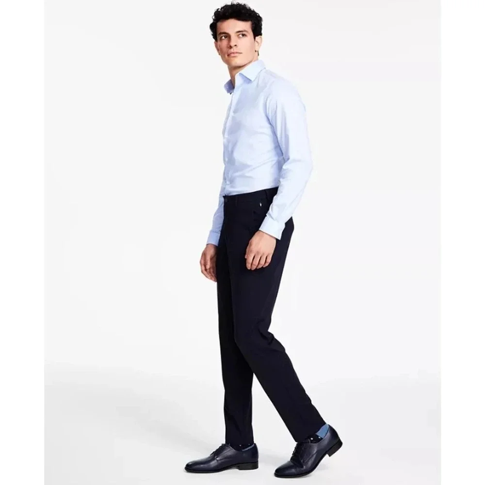 Calvin Klein Men's Slim-Fit Solid Knit Suit Pants 32W 32L Navy E091468‎